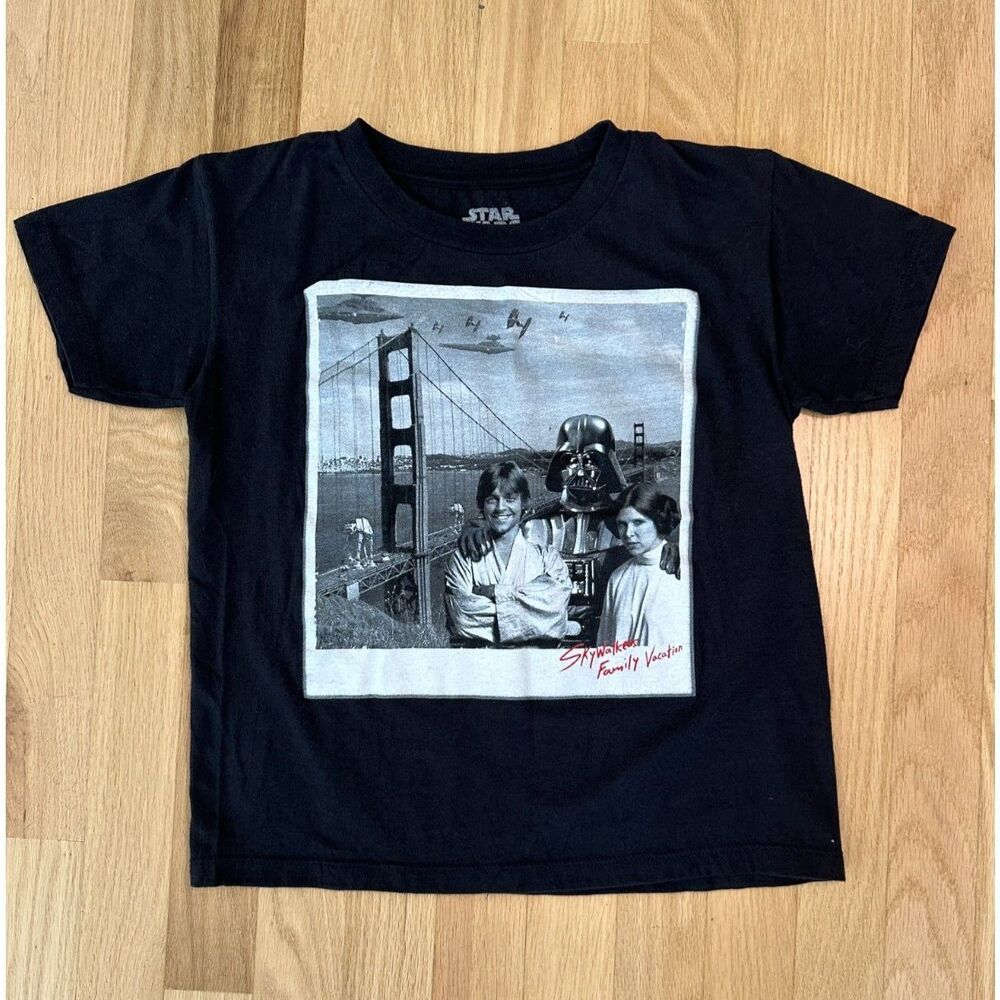 Star Wars Family Vacation Darth Vader Leia Luke Skywalker Black Shirt XS Youth